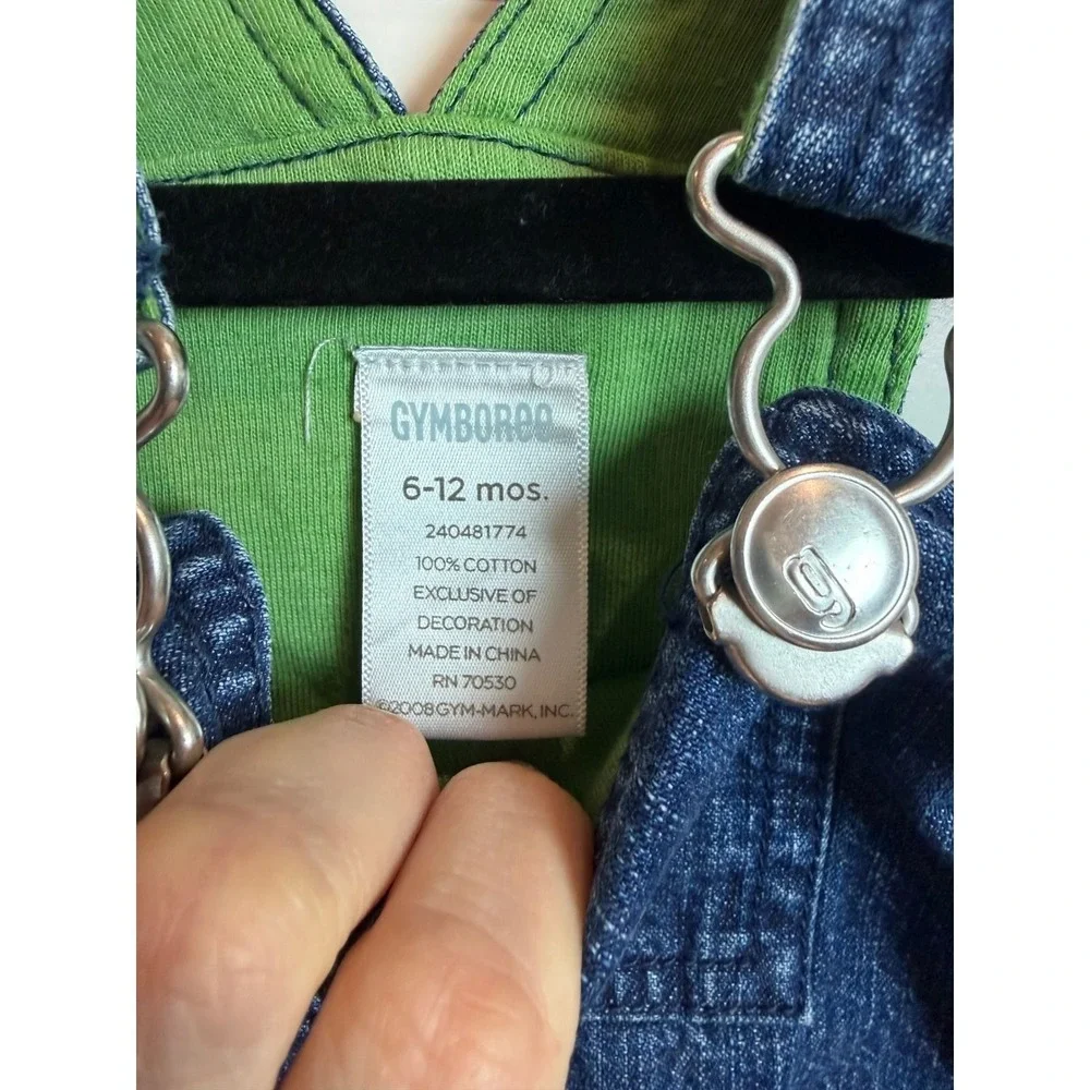 Gymboree Baby Boys Blue Denim Turtle Trim Lined Overalls 6-12 Months Y2K